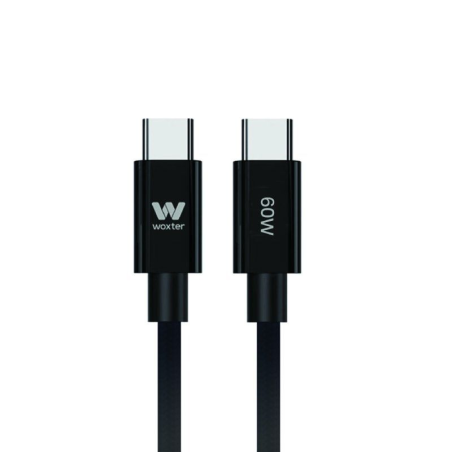 Cable USB 2.0 Tipo-C Woxter PE26-192/ USB Tipo-C Macho - USB Tipo-C Macho/ Hasta 60W/ 480Mbps/ 1.2m/ Negro