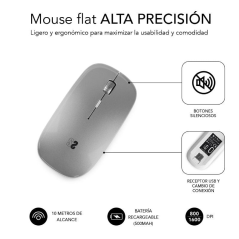 Ratón Inalámbrico por Bluetooth Subblim Dual Flat/ Batería recargable/ Hasta 1600 DPI/ Plata